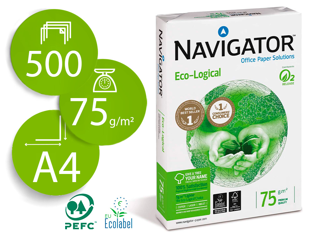 PAPEL FOTOCOPIADORA NAVIGATOR ECO LOGICAL DIN A4 75 GRAMOS PAQUETE DE 500 HOJAS