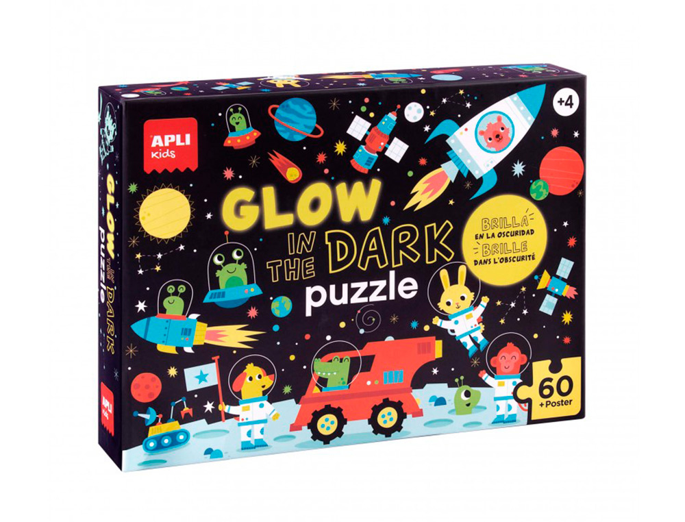 PUZLE APLI FLUORESCENTE ESPACIO 60 PIEZAS TAMAO 6X6 CM