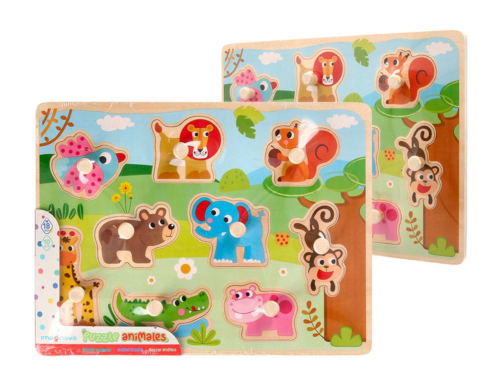 PUZLE INFANTIL IMAGINOVO MADERA ANIMALES +18 MESES 9 PIEZAS 30X22,5X1,5CM