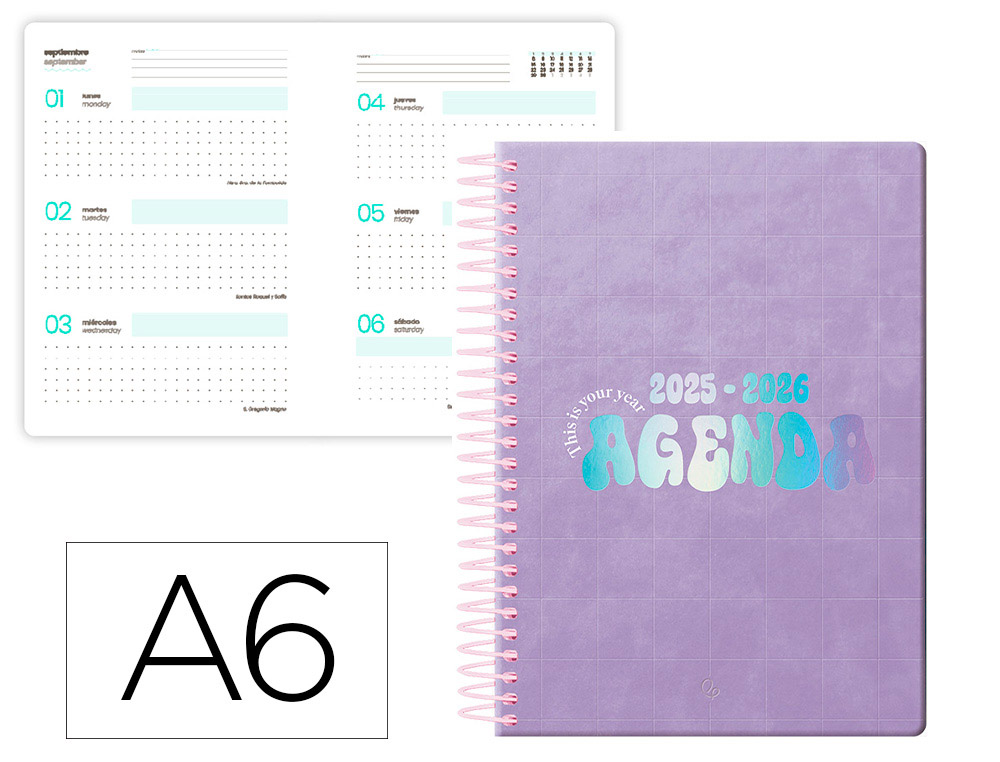 AGENDA ESCOLAR LIDERPAPEL 25-26 ESPIRAL KYMOLOS DIA PAGINA A6 BILINGE PAPEL FSC 80 GR