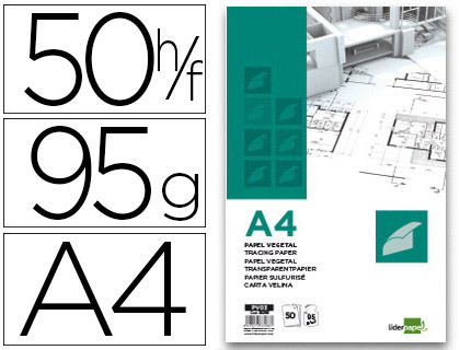 BLOC PAPEL VEGETAL LIDERPAPEL ENCOLADO 50 HOJAS 210X297MM 95GR