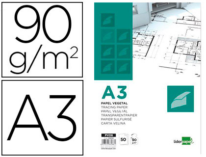 BLOC PAPEL VEGETAL LIDERPAPEL ENCOLADO 50 HOJAS 297X420MM 90GR
